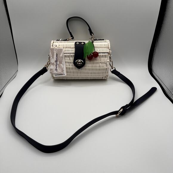 Tommy Bahama Handbags - TOMMY BAHAMA White Rattan Leather Strap Cherry Keychain Picnic Bag NWT